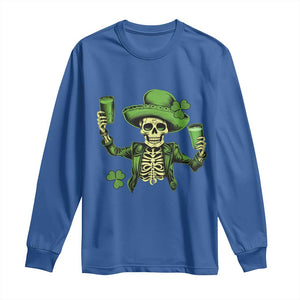 Funny St Patricks Day Drinking Skeleton Long Sleeve Shirt for Beer Lover Alcoholic TS02 Royal Blue Print Your Wear