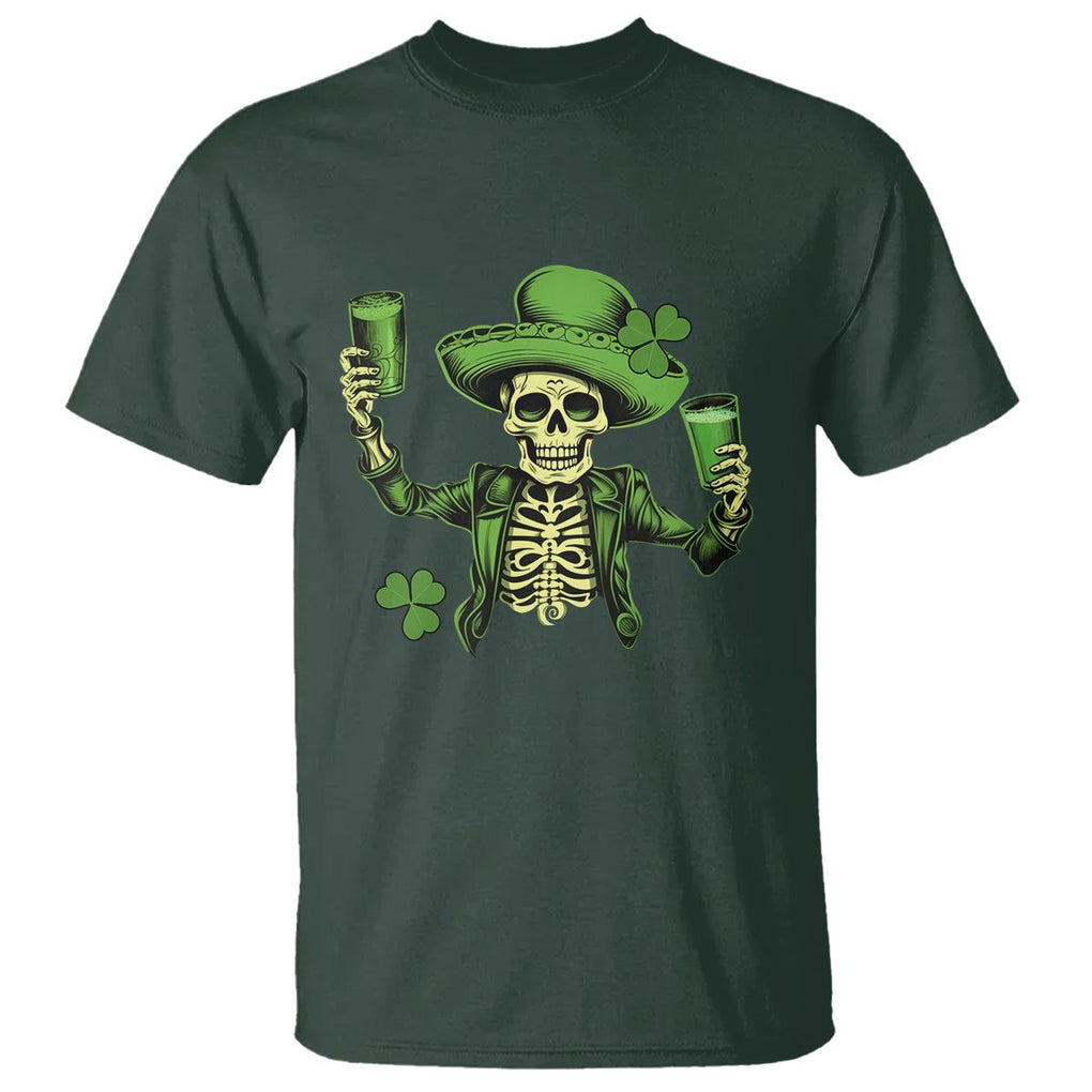 Funny St. Patricks Day Drinking Skeleton T Shirt for Beer Lover Alcoholic TS02 Dark Forest Green Printyourwear