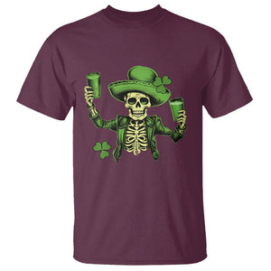 Funny St. Patricks Day Drinking Skeleton T Shirt for Beer Lover Alcoholic TS02 Maroon Printyourwear