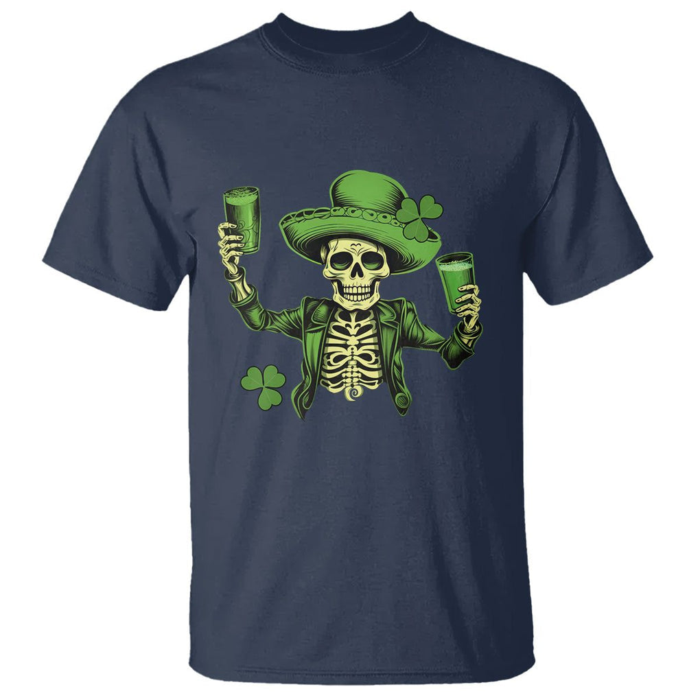 Funny St. Patricks Day Drinking Skeleton T Shirt for Beer Lover Alcoholic TS02 Navy Printyourwear