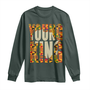 African Kente Young King Long Sleeve Shirt TS02 Dark Forest Green Print Your Wear