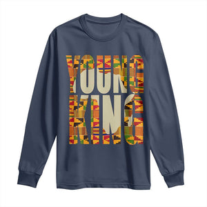 African Kente Young King Long Sleeve Shirt TS02 Navy Print Your Wear