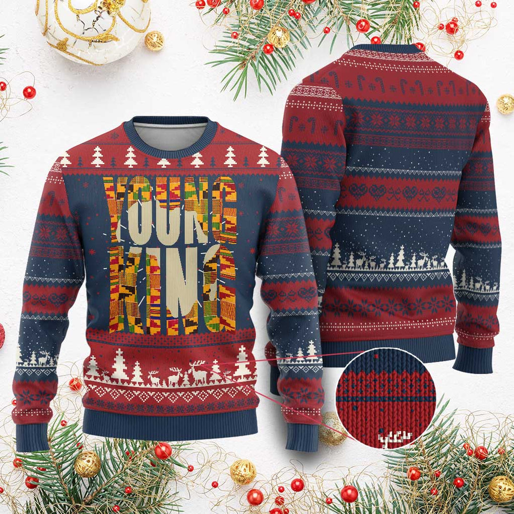 African Kente Ugly Christmas Sweater Young King for Boys Men TS02 Burgundy Print Your Wear