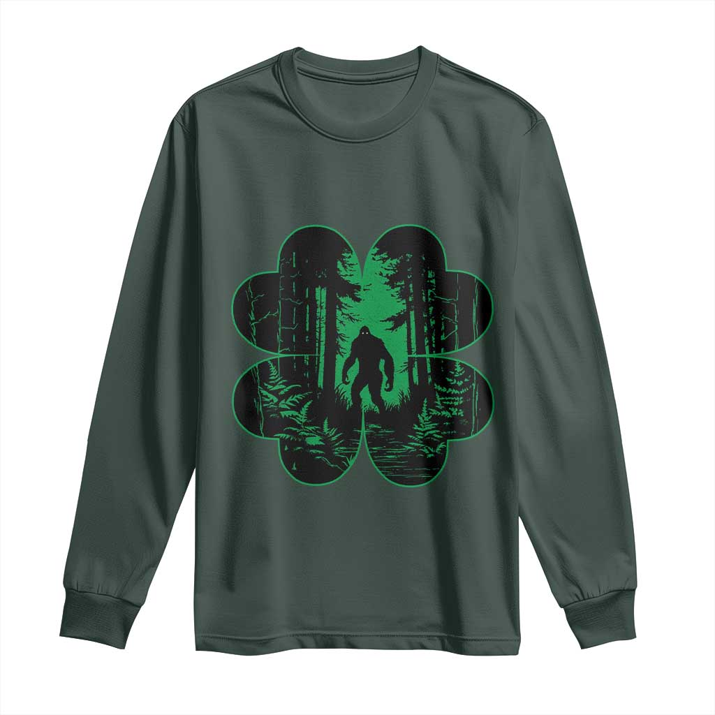 Funny St Patricks Day Bigfoot Long Sleeve Shirt Sasquatch Shamrock Paddys Irish TS02 Dark Forest Green Print Your Wear