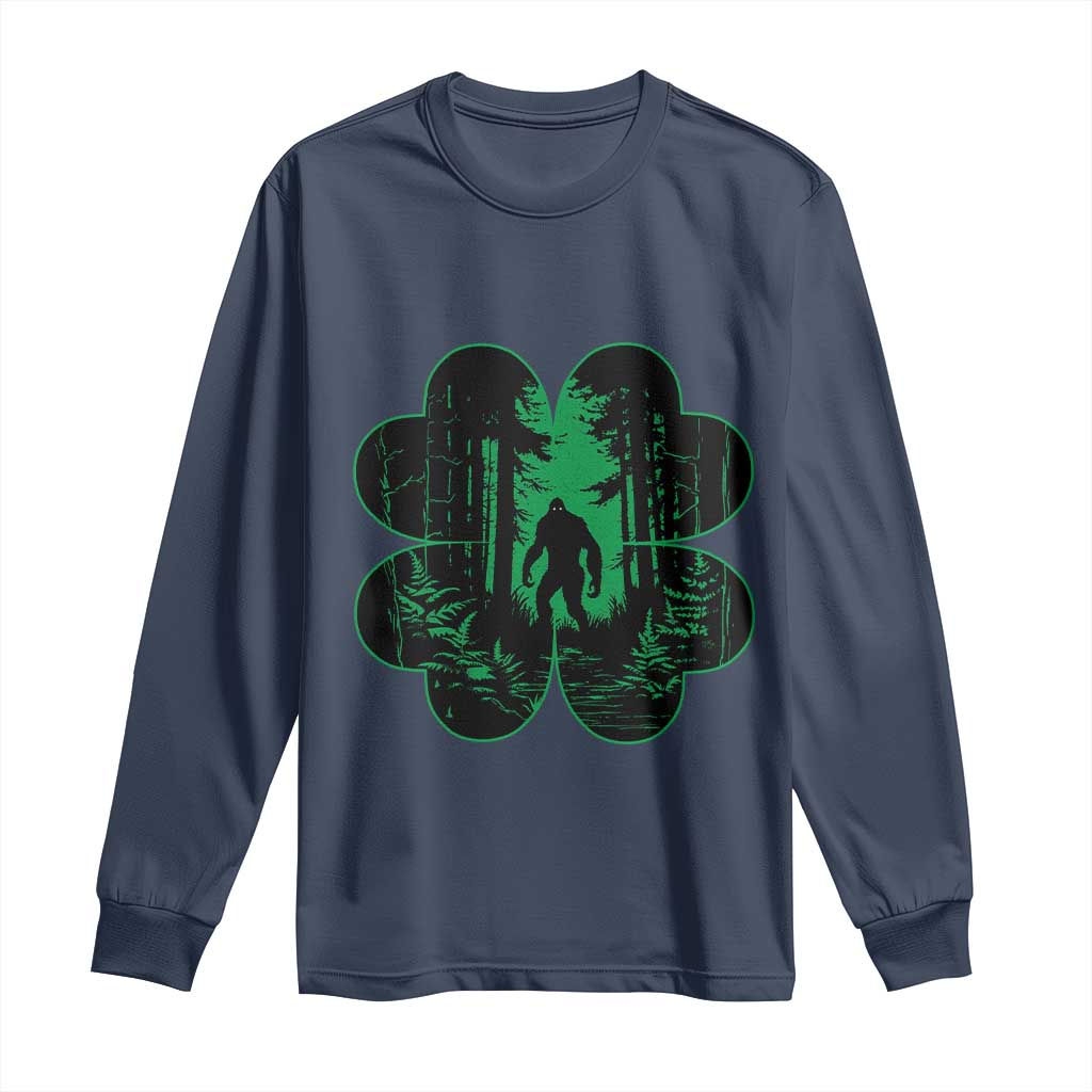 Funny St Patricks Day Bigfoot Long Sleeve Shirt Sasquatch Shamrock Paddys Irish TS02 Navy Print Your Wear