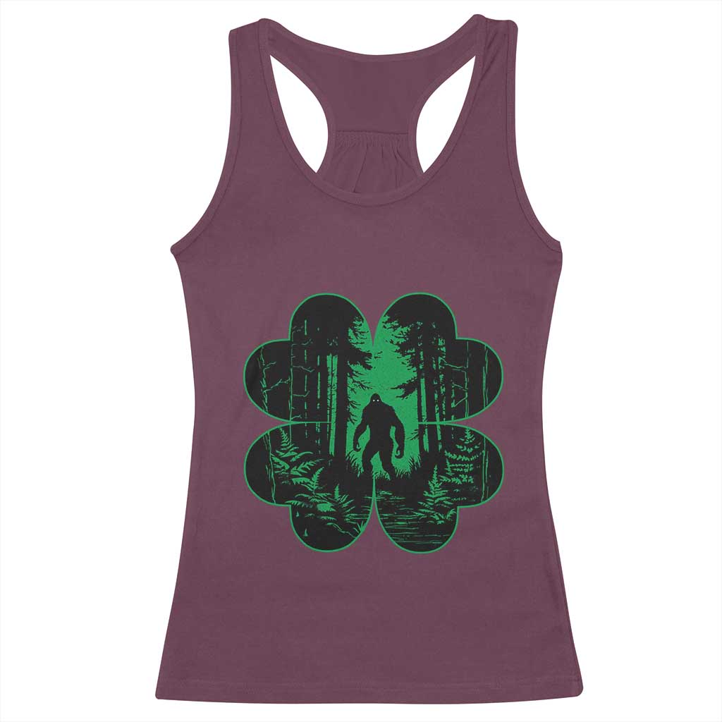 Funny St Patricks Day Bigfoot Racerback Tank Top Sasquatch Shamrock Paddys Irish TS02 Maroon Print Your Wear