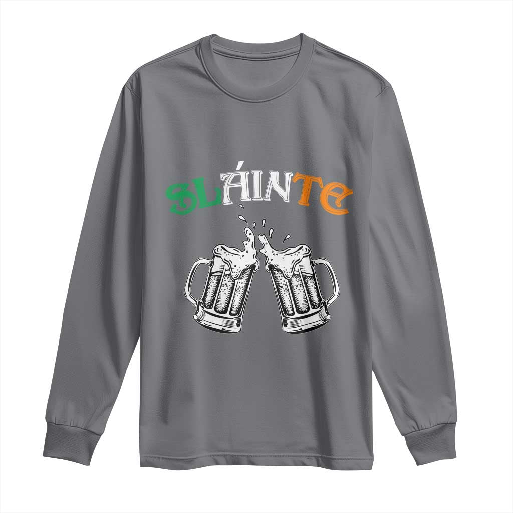 Funny St Patricks Day Drinking Long Sleeve Shirt Slainte Irish Cheers TS02 Charcoal Print Your Wear