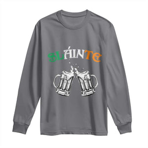 Funny St Patricks Day Drinking Long Sleeve Shirt Slainte Irish Cheers TS02 Charcoal Print Your Wear