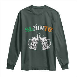 Funny St Patricks Day Drinking Long Sleeve Shirt Slainte Irish Cheers TS02 Dark Forest Green Print Your Wear