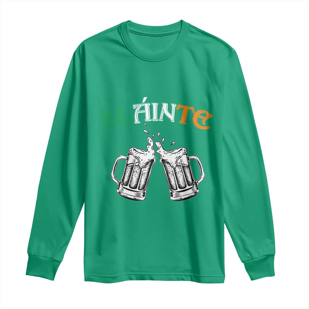 Funny St Patricks Day Drinking Long Sleeve Shirt Slainte Irish Cheers TS02 Irish Green Print Your Wear