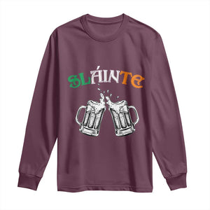 Funny St Patricks Day Drinking Long Sleeve Shirt Slainte Irish Cheers TS02 Maroon Print Your Wear