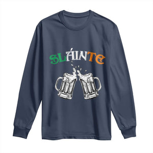 Funny St Patricks Day Drinking Long Sleeve Shirt Slainte Irish Cheers TS02 Navy Print Your Wear