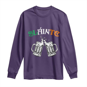 Funny St Patricks Day Drinking Long Sleeve Shirt Slainte Irish Cheers TS02 Purple Print Your Wear