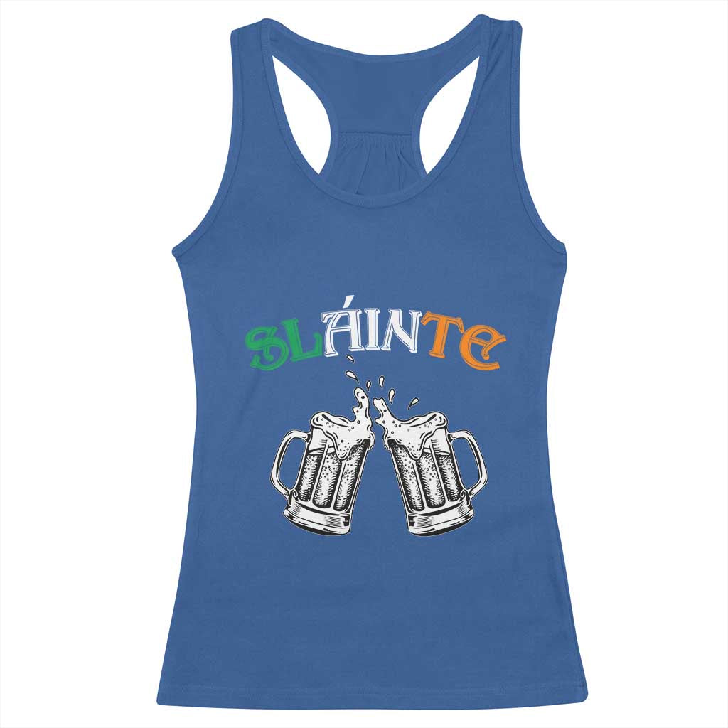 Funny St Patricks Day Drinking Racerback Tank Top Slainte Irish Cheers TS02 Royal Blue Print Your Wear