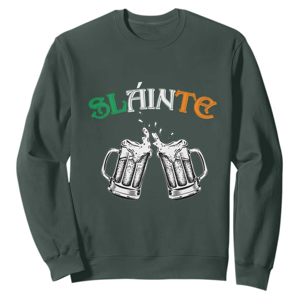 Funny St. Patricks Day Drinking Sweatshirt Slainte Irish Cheers TS02 Dark Forest Green Printyourwear