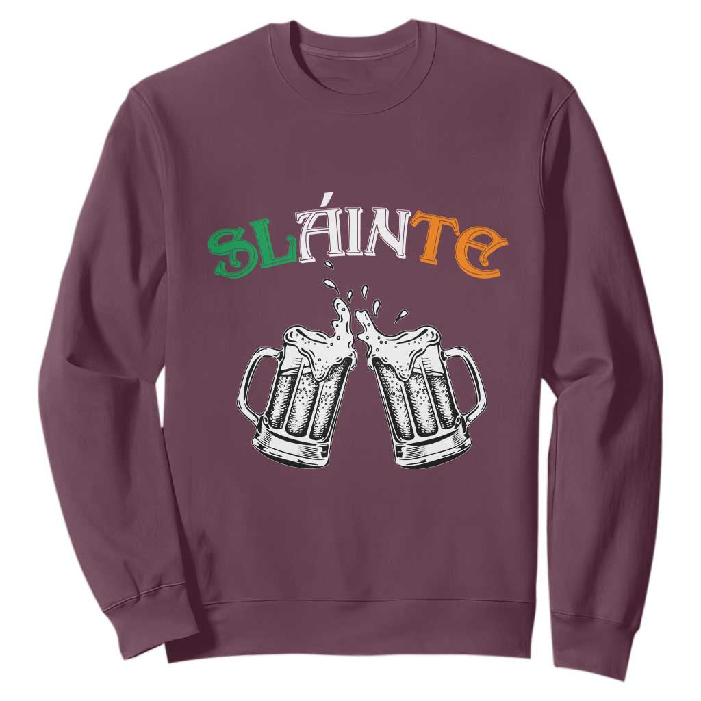Funny St. Patricks Day Drinking Sweatshirt Slainte Irish Cheers TS02 Maroon Printyourwear