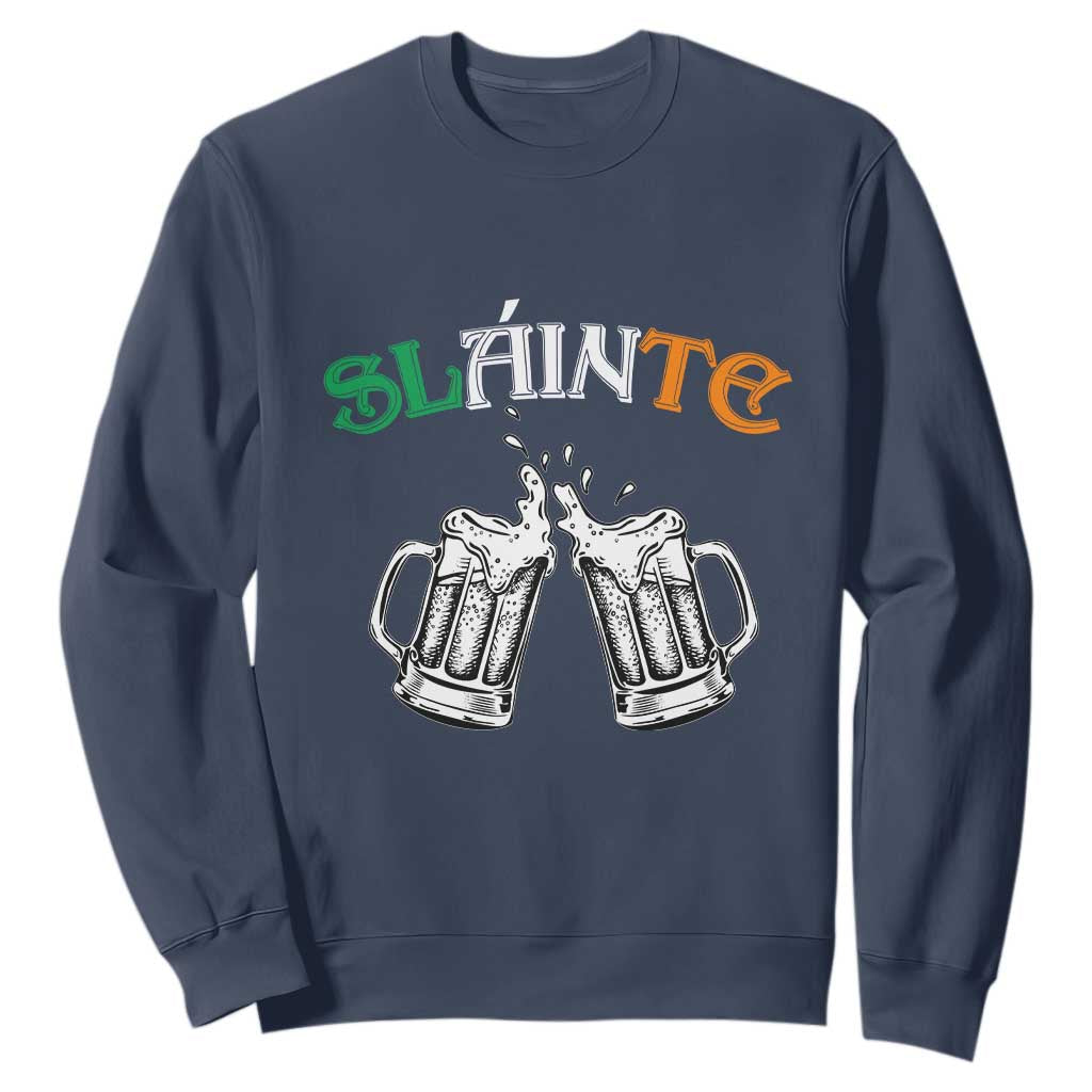 Funny St. Patricks Day Drinking Sweatshirt Slainte Irish Cheers TS02 Navy Printyourwear