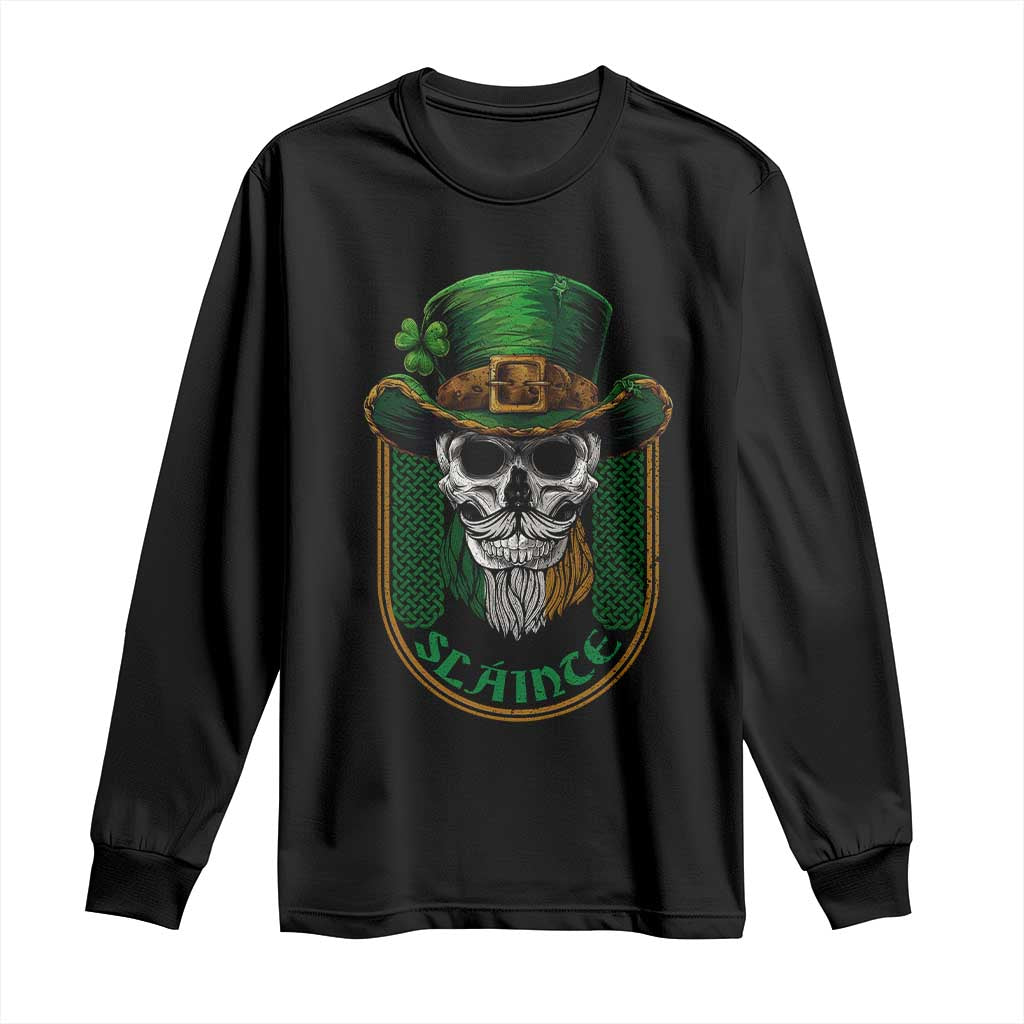 Irish Skull Long Sleeve Shirt Slainte Cheers Funny St. Patricks Day Drinking Lover TS02 Black Print Your Wear