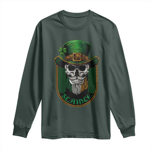 Irish Skull Long Sleeve Shirt Slainte Cheers Funny St. Patricks Day Drinking Lover TS02 Dark Forest Green Print Your Wear