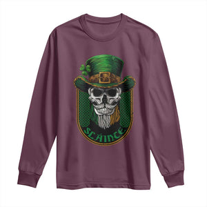 Irish Skull Long Sleeve Shirt Slainte Cheers Funny St. Patricks Day Drinking Lover TS02 Maroon Print Your Wear