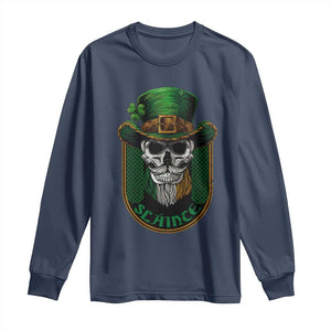 Irish Skull Long Sleeve Shirt Slainte Cheers Funny St. Patricks Day Drinking Lover TS02 Navy Print Your Wear