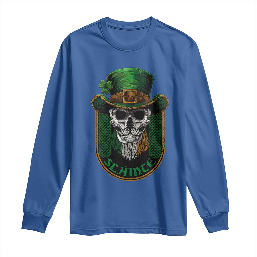 Irish Skull Long Sleeve Shirt Slainte Cheers Funny St. Patricks Day Drinking Lover TS02 Royal Blue Print Your Wear