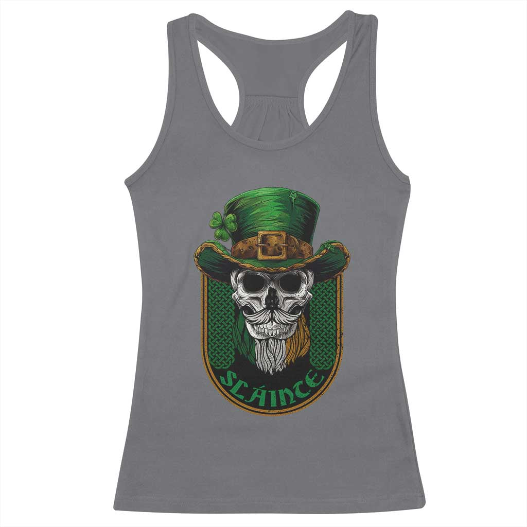 Irish Skull Racerback Tank Top Slainte Cheers Funny St. Patricks Day Drinking Lover TS02 Charcoal Print Your Wear
