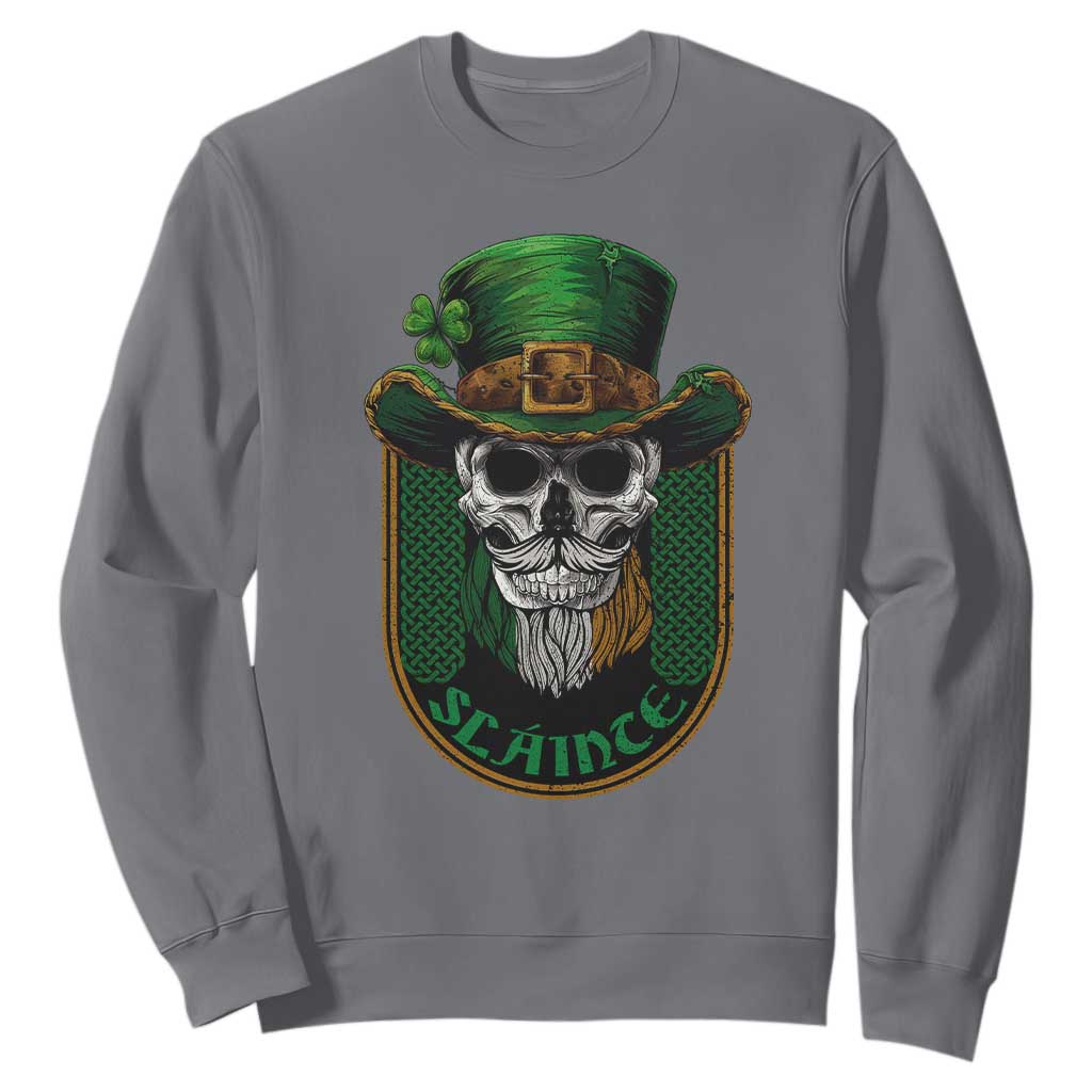 Irish Skull Sweatshirt Slainte Cheers Funny St. Patricks Day Drinking Lover TS02 Charcoal Printyourwear