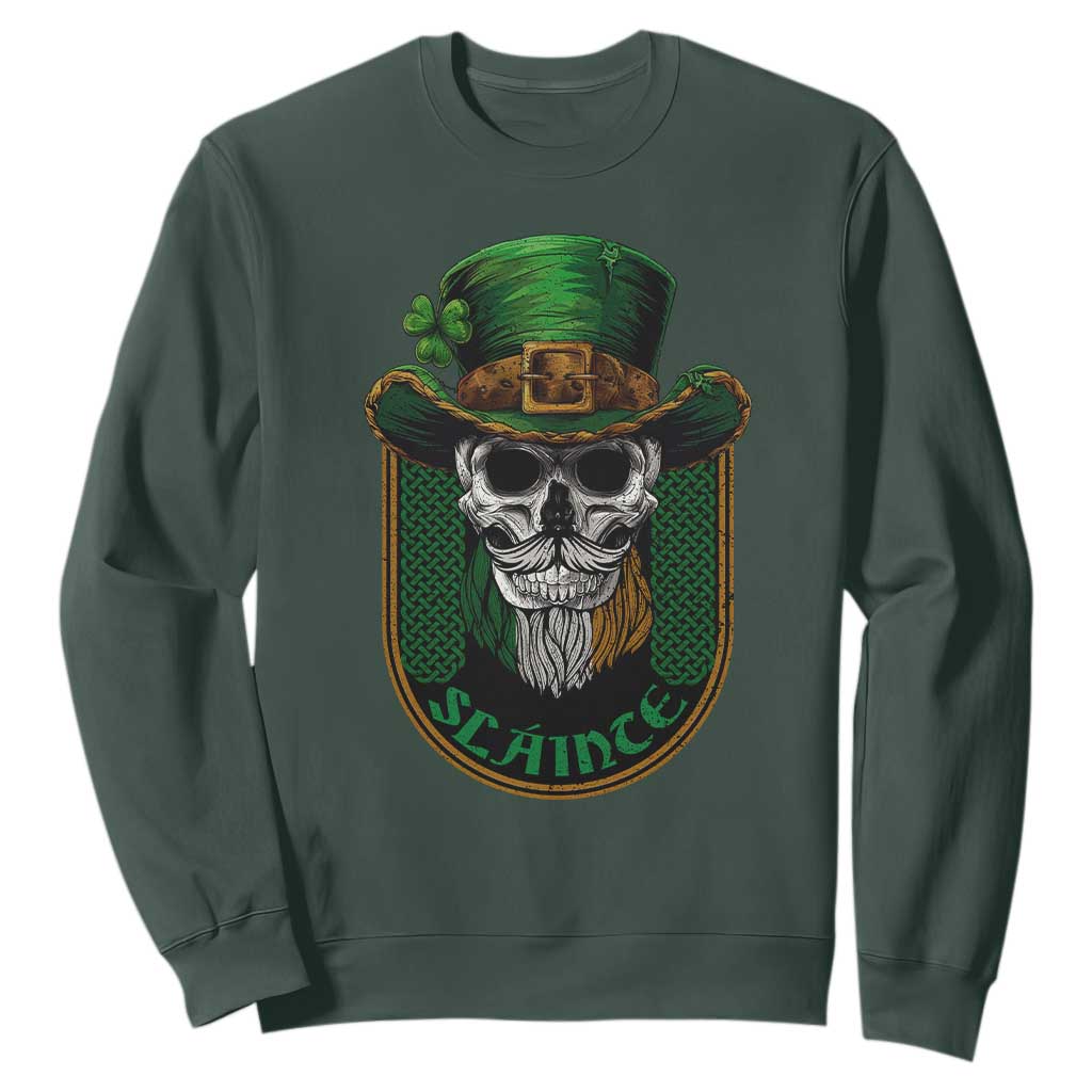 Irish Skull Sweatshirt Slainte Cheers Funny St. Patricks Day Drinking Lover TS02 Dark Forest Green Printyourwear