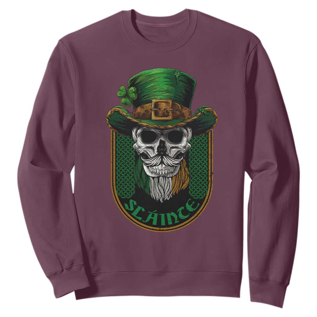 Irish Skull Sweatshirt Slainte Cheers Funny St. Patricks Day Drinking Lover TS02 Maroon Printyourwear