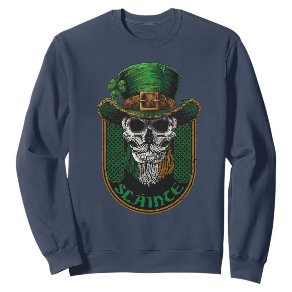Irish Skull Sweatshirt Slainte Cheers Funny St. Patricks Day Drinking Lover TS02 Navy Printyourwear