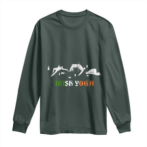 Funny St Patricks Day Drinking Long Sleeve Shirt Irish Yoga Drunk Poses TS02 Dark Forest Green Print Your Wear