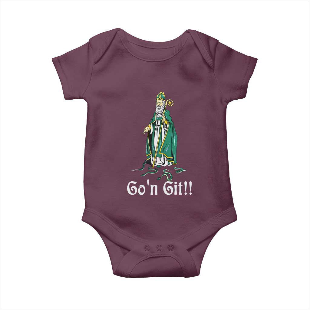 Funny St Patricks Day Baby Onesie Go'n Git Snakes TS02 Maroon Print Your Wear