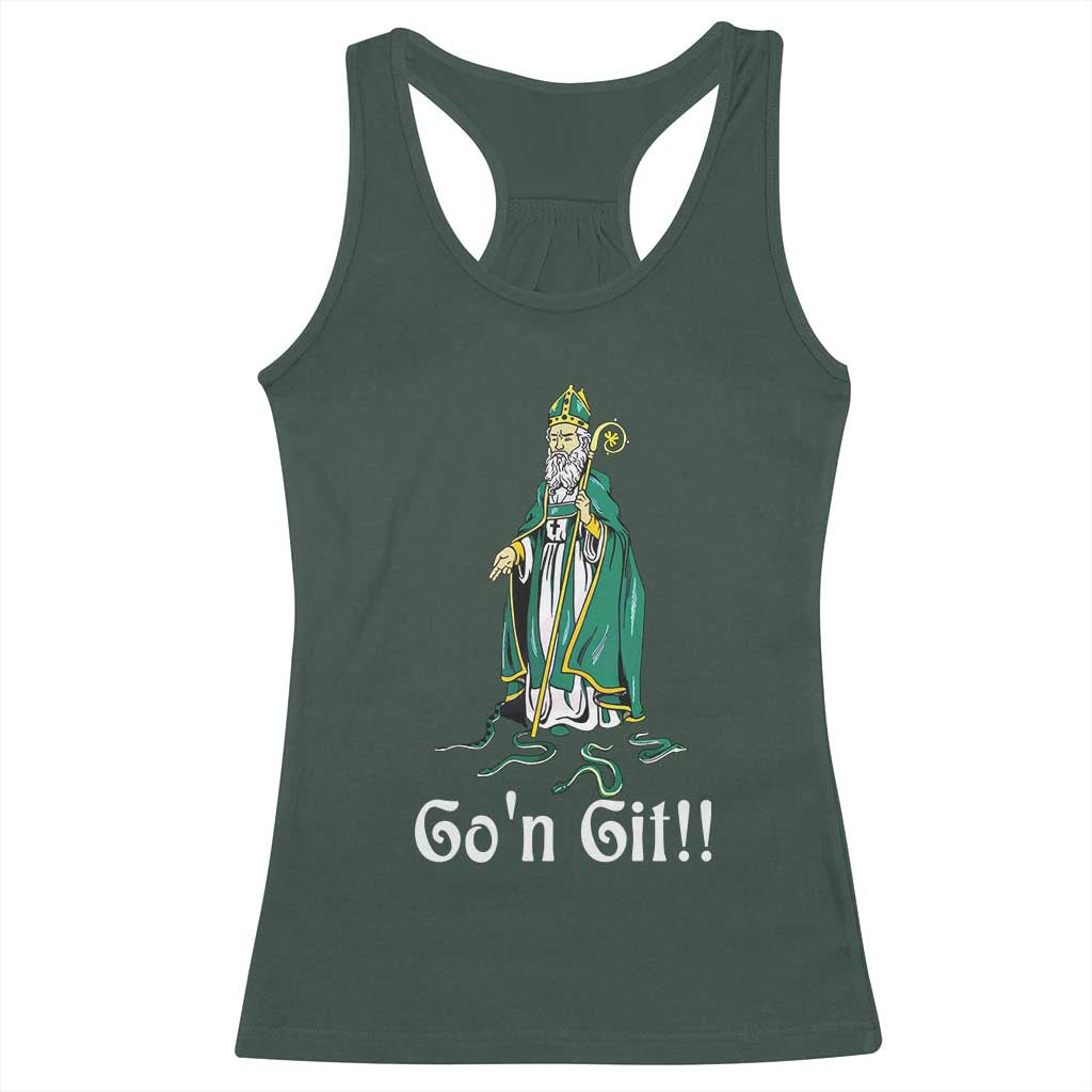 Funny St Patricks Day Racerback Tank Top Go'n Git Snakes TS02 Dark Forest Green Print Your Wear
