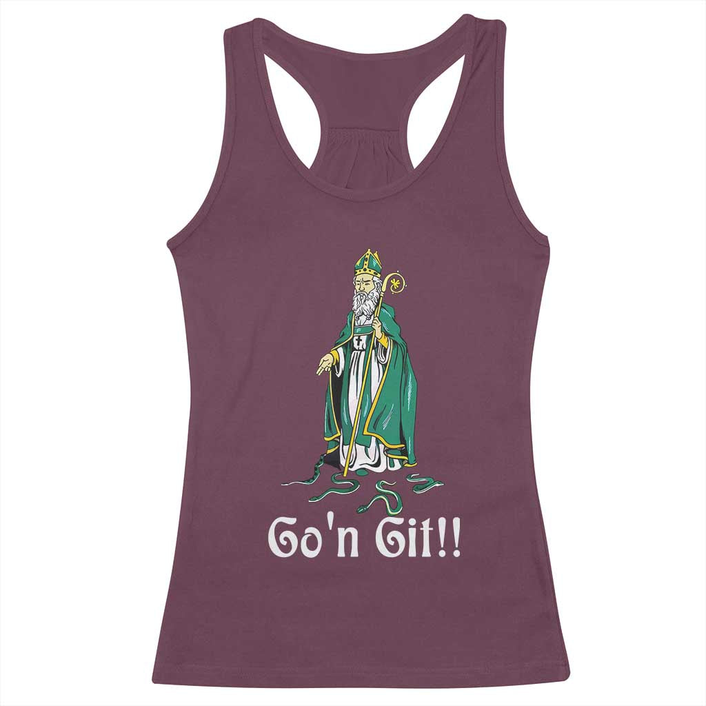 Funny St Patricks Day Racerback Tank Top Go'n Git Snakes TS02 Maroon Print Your Wear