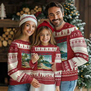 Gulf of Mexico Forever Ugly Christmas Sweater Retro Beach TS02 Red Beige Print Your Wear