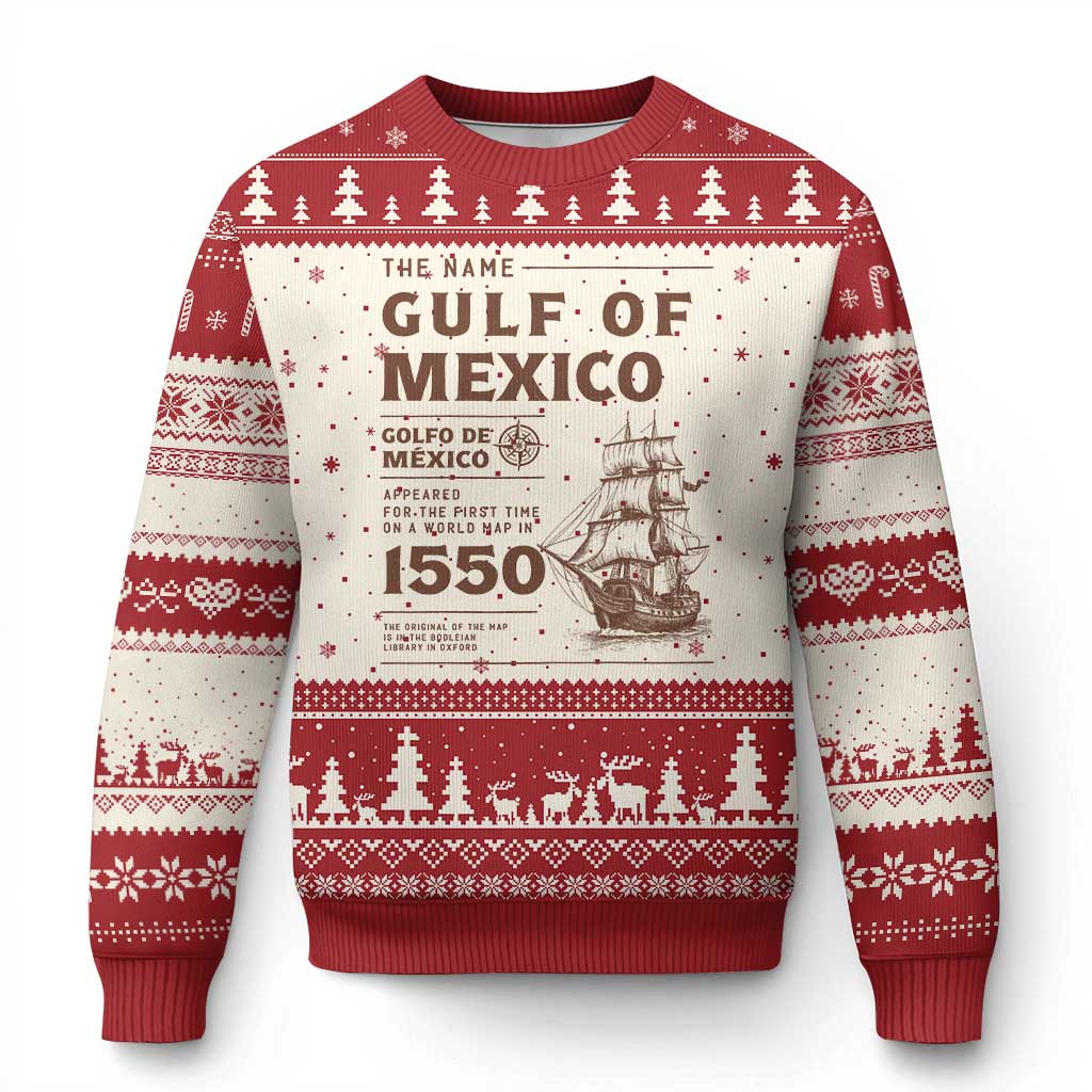 Gulf of Mexico Name Origin 1550 Ugly Christmas Sweater Sailing Ship Retro Vintage TS02 Beige Red Print Your Wear