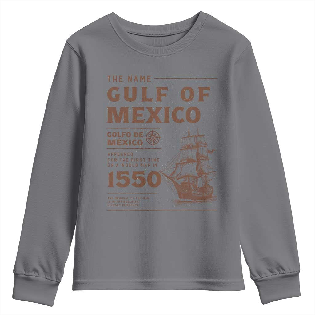 Gulf of Mexico Name Origin 1550 Youth Sweatshirt Sailing Ship Retro Vintage TS02 Charcoal Print Your Wear
