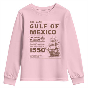 Gulf of Mexico Name Origin 1550 Youth Sweatshirt Sailing Ship Retro Vintage TS02 Light Pink Print Your Wear