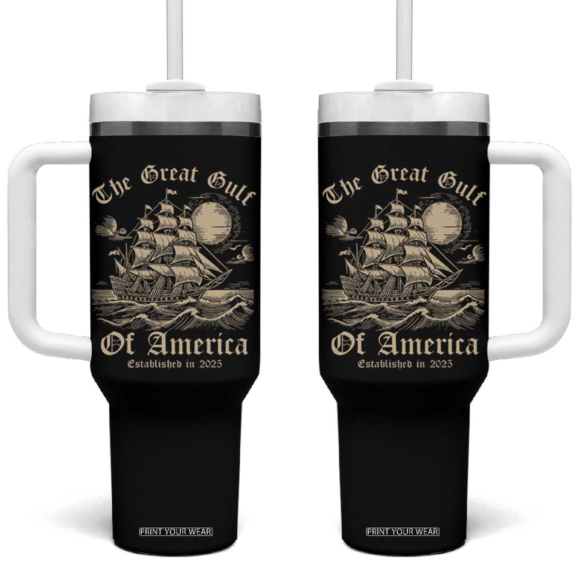 The Great Gulf Of USA Tumbler With Handle Established in 2025 TS02 One Size: 40 oz Black Print Your Wear