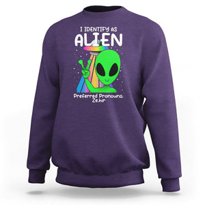 Funny Alien Sweatshirt I Identify As An Alien Preferred Pronoun Ze Hir LGBTQ+ TS02 Purple Printyourwear