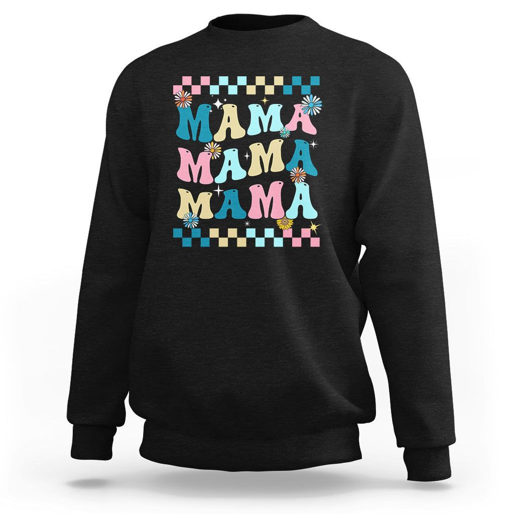 Retro Groovy Mama Sweatshirt Mother's Day Gifts for Mom TS02 Black Printyourwear