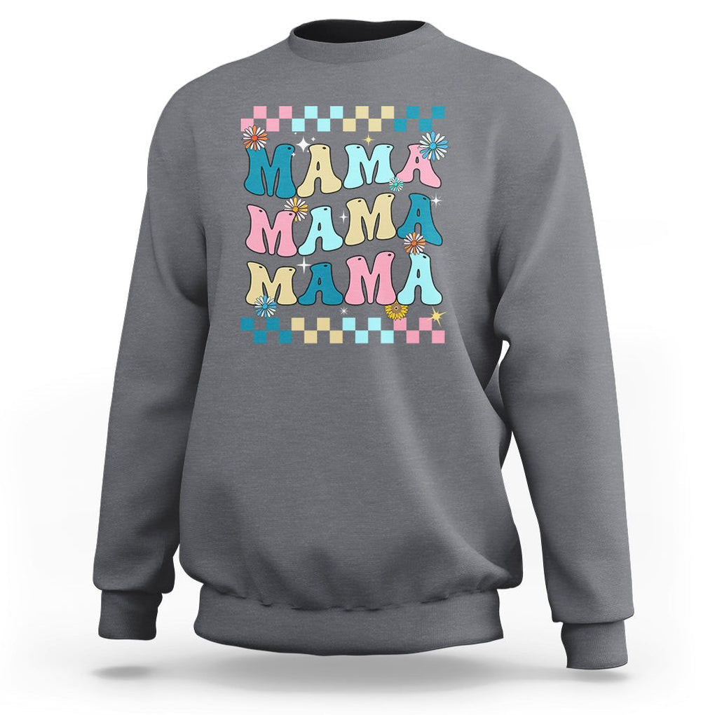 Retro Groovy Mama Sweatshirt Mother's Day Gifts for Mom TS02 Charcoal Printyourwear