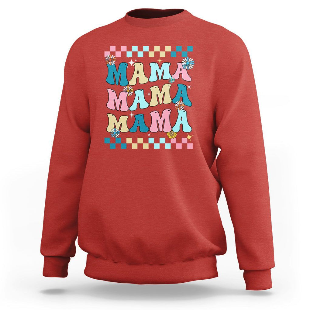 Retro Groovy Mama Sweatshirt Mother's Day Gifts for Mom TS02 Red Printyourwear