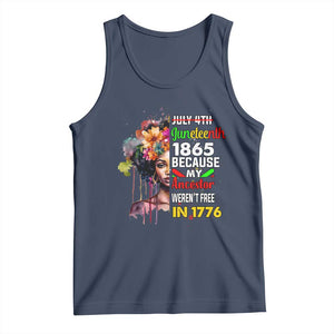 Juneteenth 1865 Tank Top Because My Ancestor Weren't Free In 1776 Afro Black Woman TS02 Navy Print Your Wear