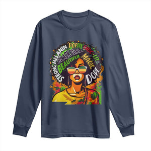 Afro Black Queen Magic Long Sleeve Shirt Beautiful Strong Melanin Poppin' Choc-lit Dope TS02 Navy Print Your Wear