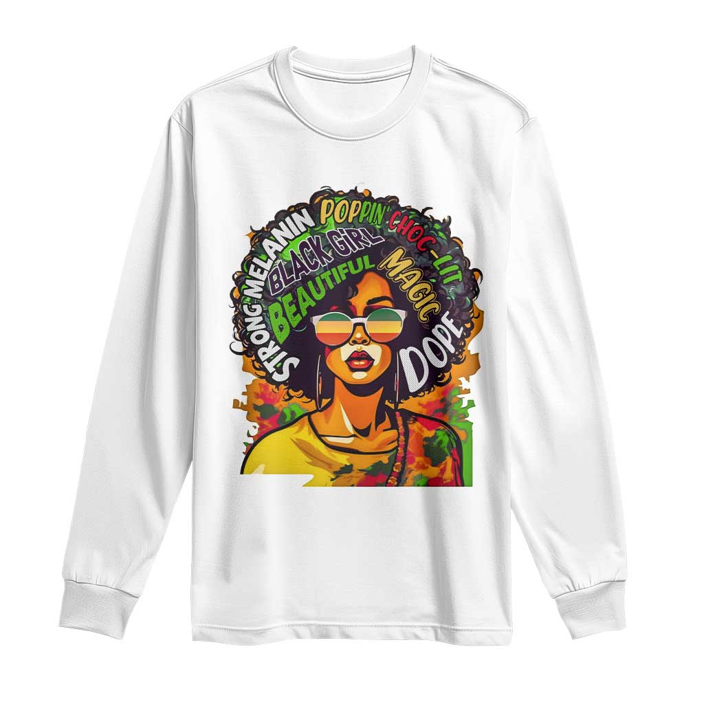 Afro Black Queen Magic Long Sleeve Shirt Beautiful Strong Melanin Poppin' Choc-lit Dope TS02 White Print Your Wear