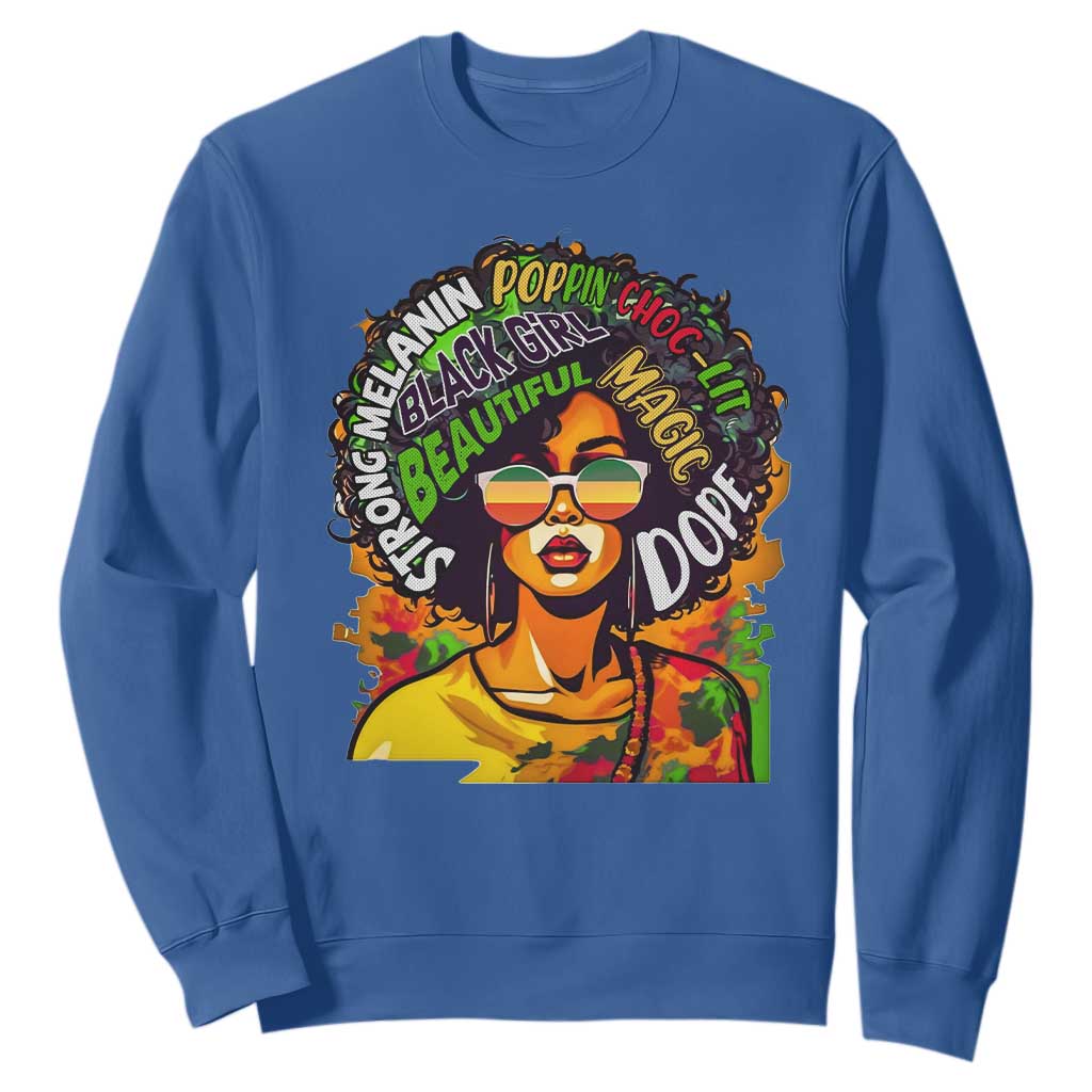Juneteenth Sweatshirt Beautiful Strong Melanin Poppin' Dope African Afro Black Queen TS02 Royal Blue Print Your Wear