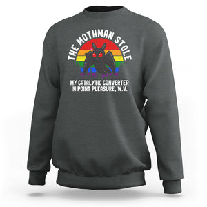 Funny Mothman Sweatshirt The Mothman Stole My Catalytic Converter In Point Cryptid TS02 Dark Heather Printyourwear