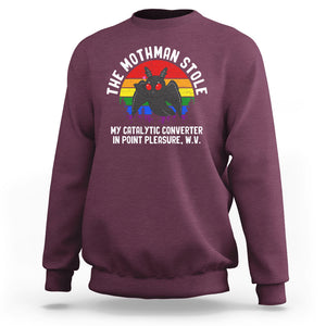 Funny Mothman Sweatshirt The Mothman Stole My Catalytic Converter In Point Cryptid TS02 Maroon Printyourwear
